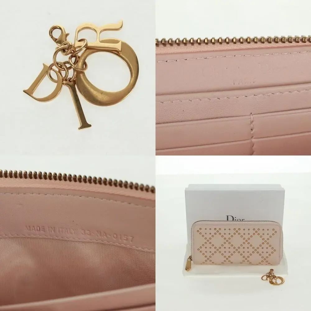 Dior Cannage Lambskin Studs Long Wallet Pink